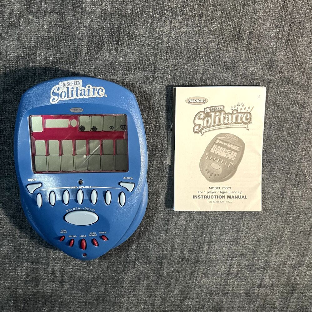 Radica Big Screen Solitaire Handheld Electronic Game 2004 Blue Tested Working